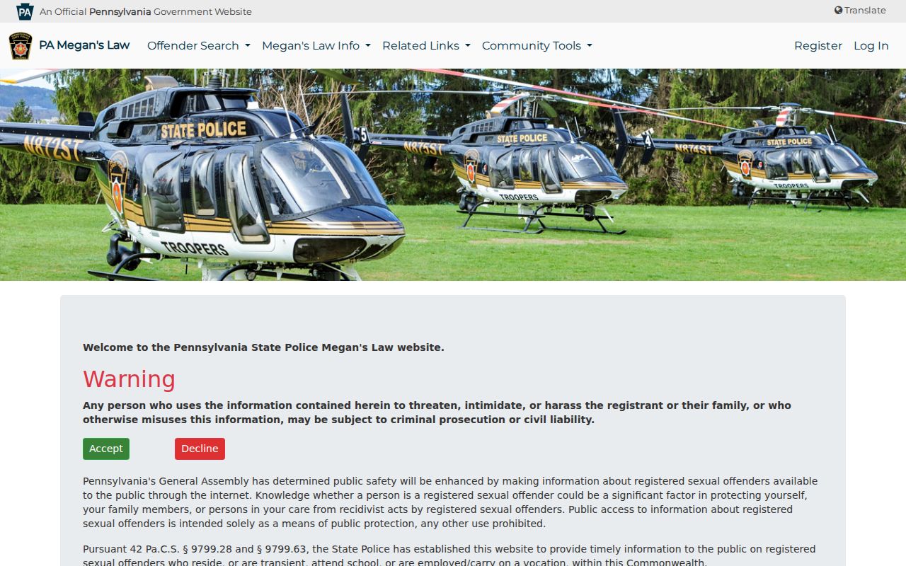 Pennsylvania resident lookup: state registry search and public-use notice