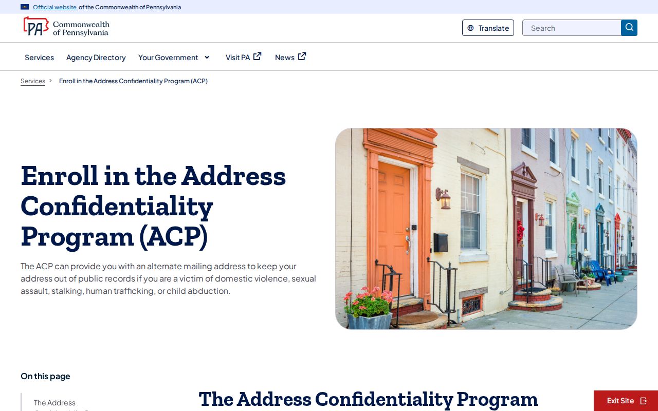Pennsylvania resident lookup: Address Confidentiality Program substitute address enrollment